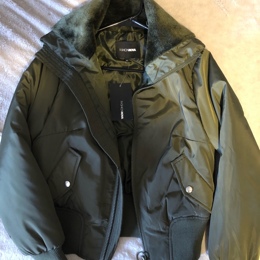 Fashion Nova Olive Green Bomber Jacket